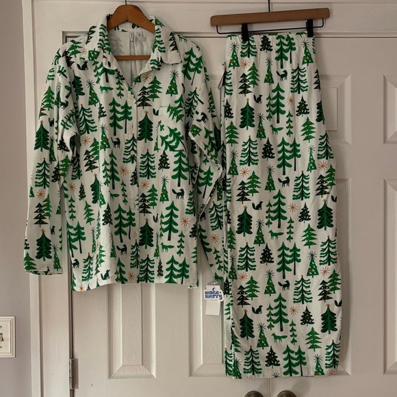 Nordstrom Green Evergreen Tree Patterned‎ Fleece Pajama Set Size 1X NWT - Picture 2 of 9